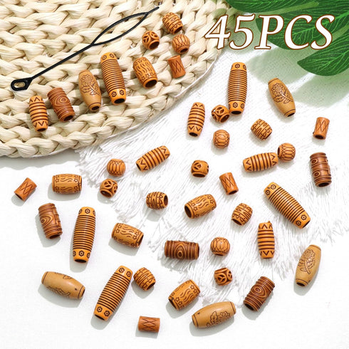 NAISKA 45 Pcs Wooden Hair Jewelry for Braids, Locs Dreadlock Accessories, DIY Braid Clips and Cuffs for Women Girls