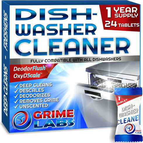 Dishwasher Cleaner Deodorizer Descaler Tablets, 24 Pack Heavy Duty Deep Clean and Natural Limescale Remover