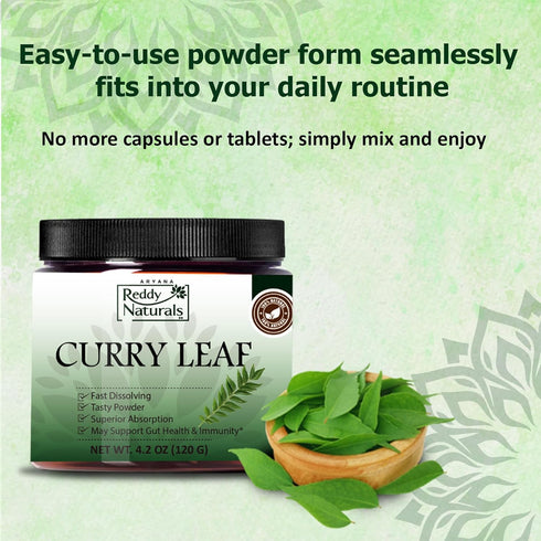 ARYANA Curry Leaf Powder Supplement, Supports Digestion, Gut, Hair & Skin Health, 4.2oz, Orange Flavor