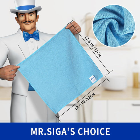 MR.SIGA Microfiber Cleaning Cloths, All-Purpose Surface Microfiber Towels, Streak Free Cleaning Rags, Pack of 12, Sky Blue, Size 32 x 32 cm(12.6 x 12.6 inch) by MR.SIGA