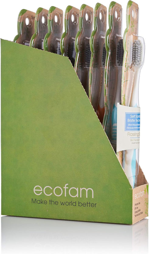 Earth Friendly Compostable Adult Manual Toothbrushes, Silver Infused Soft Bristle Toothbrush (4 Pack)