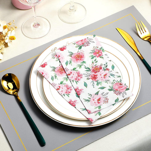 Table(Pink,100 Floral Napkins Disposable Flower Guest Hand Towels Decorative Paper Towels for Bathroom Wedding Birthday