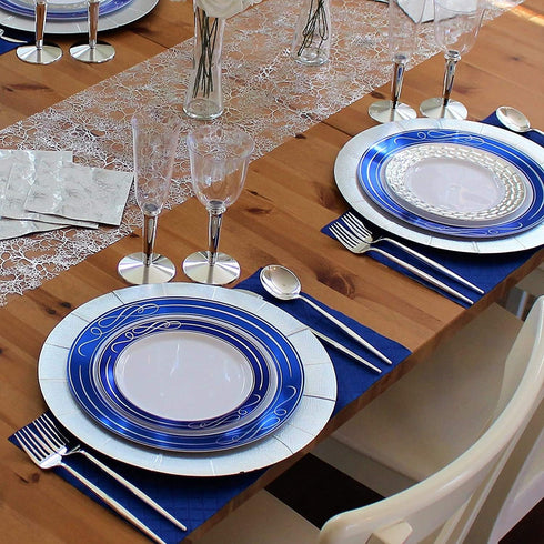 SILVER SPOONS Elegant Disposable Plates For Party - (10 Piece) Heavy Duty Disposable Dessert Set 7.5”, Fine Dining Plastic Dishes For Elegant China Look, Great Upscale celebrations & events, Blue by Silver Spoons