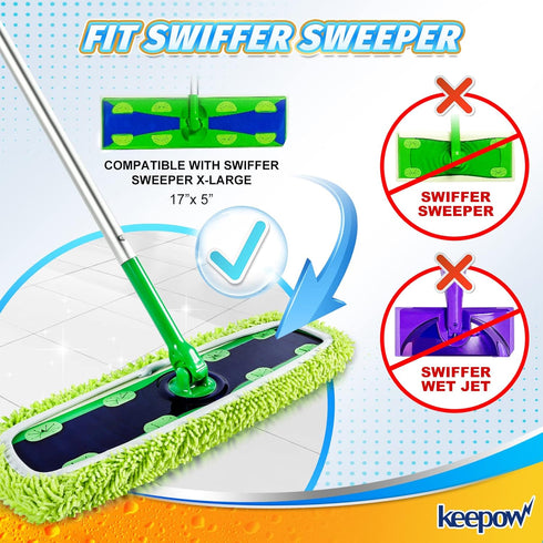 KEEPOW XL Dry Sweeping/Wet Mopping Cloths for Swiffer XL Sweeper, Reusable & Washable Microfiber Mop Pad Refills, 6 Pack