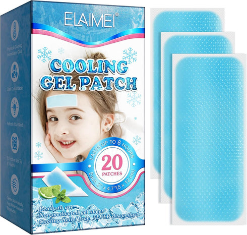 20 Sheets Fever Patches for Kids, Hot Weather Cooling Gel Patches for Adults, Headache Cooling & Pain Relief