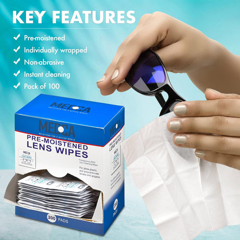 Premoistened Lens and Glass Cleaning Wipes, Pack of 200 - Quick Drying, Streak Free, Portable Travel Cleaner