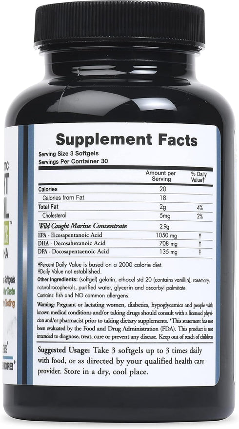 Wild Caught Omega-3 DPA Fish Oil - 2900 mg with DPA, EPA & DHA - 90 SoftGels – Triple Strength Burp-Free