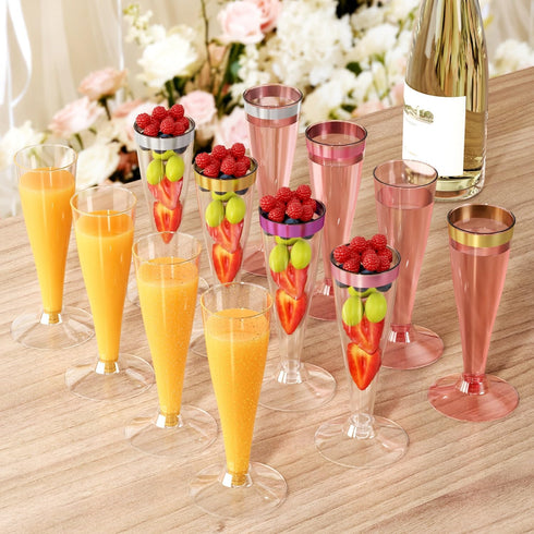 Torchero 4.5 OZ, 100 Count, Placstic Champagne Flutes Disposable, SilverGlitter, Party Supplies for Women's Day