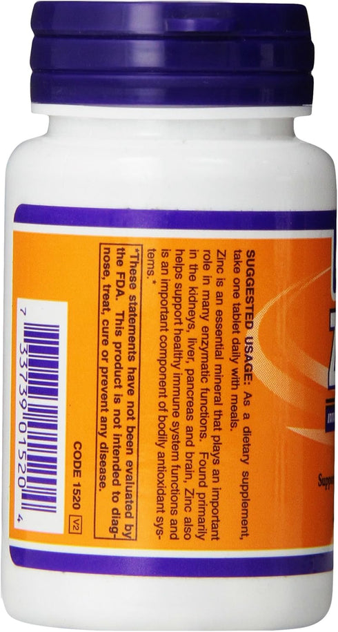 NOW Foods Zinc Gluconate, 100 Tablets / 50mg