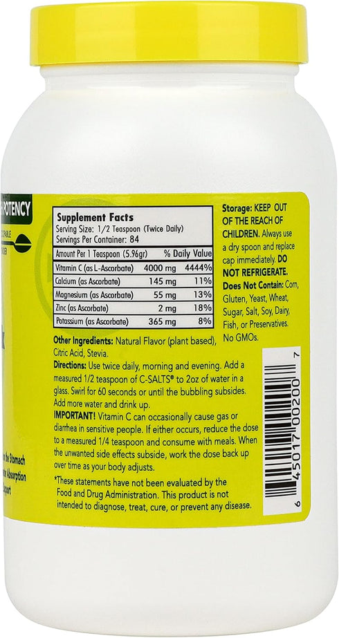 Buffered Vitamin C Powder - Non-Acidic Immune Support Drink, Organic Sugar-Free Formula, Vegan, Lemon Lime 8oz