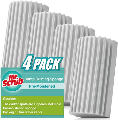 4 Pack Damp Dusting Sponge Duster: Grey Reusable Cleaning Sponge Tool for Blinds, Floorboards, and Mirrors