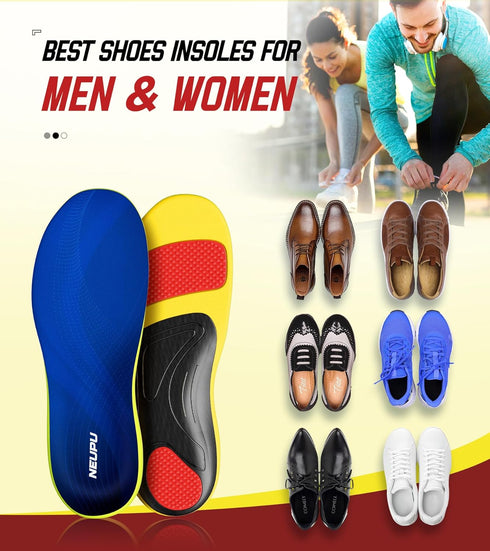 240+lbs Plantar Fasciitis Insoles - 100% Memory Foam Comfort, High Arch Support Inserts for Pain Relief, Orthotic for