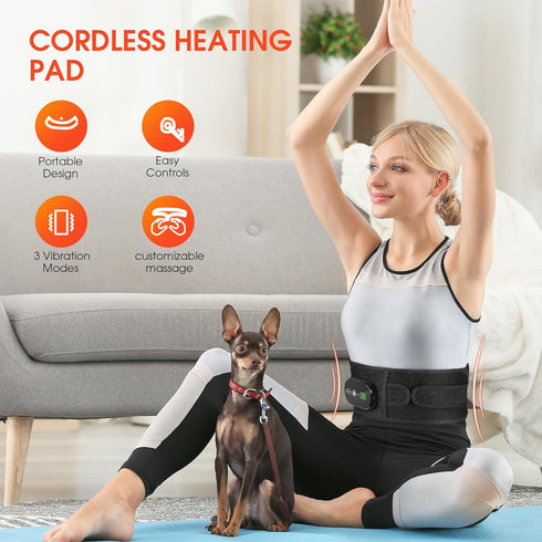 YUANBO 3 3 Heated Lower Back Massager with Heating & Vibration Modes, Cordless Heating Pad for Back, Heated Back Brace