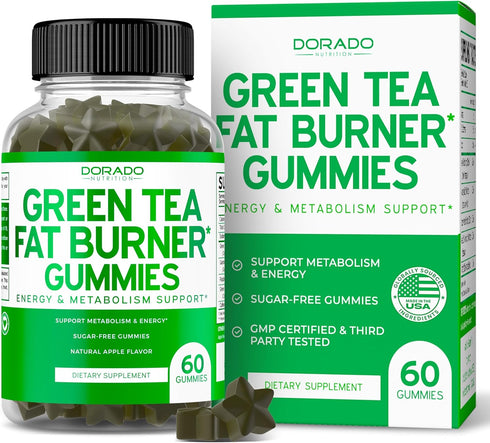 Green Tea Fat Burner Weight Loss Gummies, 60 Count, Appetite Suppressant for Women, Belly Fat Burner for Men