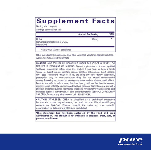 Pure Encapsulations DHEA 25 mg Supplement for Immune Support, Hormone Balance, Metabolism - 180 Capsules