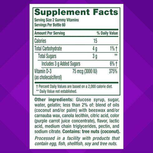 vitafusion Extra Strength Vitamin D3 Gummy, Strawberry Flavored, 120 Count, Bone and Immune System Support