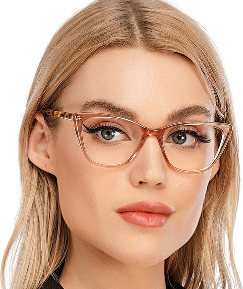 AQWANO Stylish Cat Eye Computer Reading Glasses for Women, Oversized Blue Light Block Eyeglasses (Champagne 1.0)
