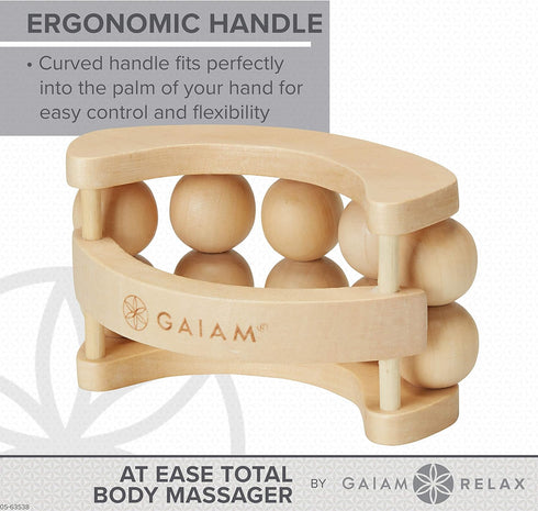 Gaiam Relax Massage Ball Roller - Handheld Wooden Total Body Massager for Back, Neck, Foot, Leg, Arm Relief