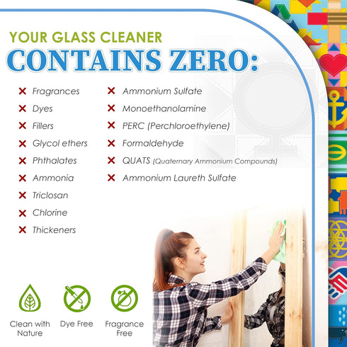 Natural Glass Cleaner Spray for Home, Office & Garage, Removes Dirt & Debris, Includes 1 Refillable Bottle & 2 Refills