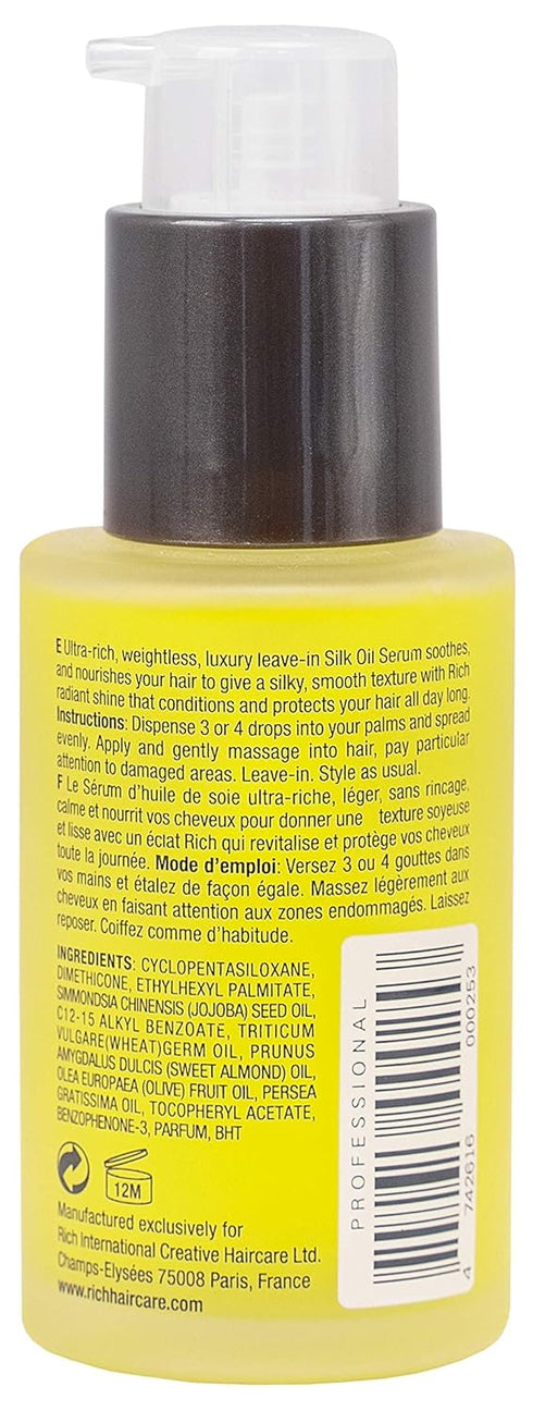 RICH Pure Luxury Silk Oil Serum with Organic Jojoba & Sweet Almond Oil for All Hair Types, 2 Oz