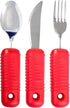 3 Piece Super Easy Grip Flatware Set - Red Fork, Knife, and Spoon, Bendable Built Up