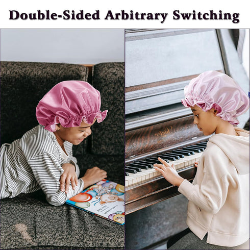 Kids Adjustable Satin Bonnet Sleeping Cap, Reversible Night Caps for 0-3 Years Old, Light Pink/Pink