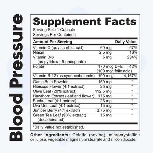 Blood Pressure Support Supplement with Garlic, Hibiscus, and Hawthorn - Supports Cardiac Health and Circulation, Healthy Heart-Supporting Herbs and Vitamins - 90 Capsules, 3 Months Supply.