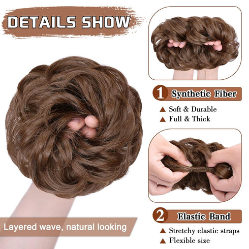 MORICA Messy Hair Bun Hair Scrunchies Extension, Curly Wavy Synthetic Chignon Hairpieces for Women