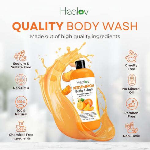 Persimmon Body Wash for Body Odor Control – Natural Deodorant Soap for Kids Safe Use