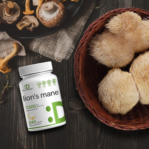 Lions Mane Mushroom Supplement, 7,500mg Per Serving, 240 Capsules - Natural Brain Nootropic Booster