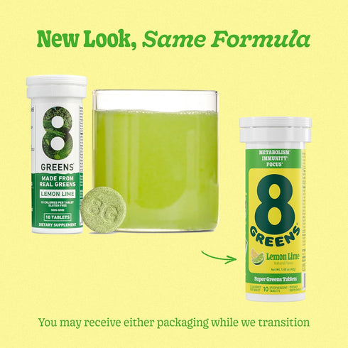 8Greens Daily Greens Effervescent Tablets - Superfood Booster, Energy & Immune Support, Lemon Lime, Pack of 1