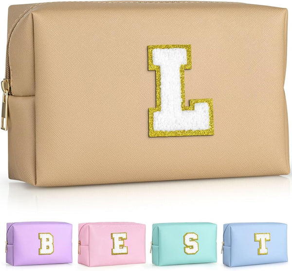 Personalized Birthday Gifts for Women, Preppy Patch Makeup Bag, Travel Organizer, Chenille Letter Pouch, Cute Stuff for