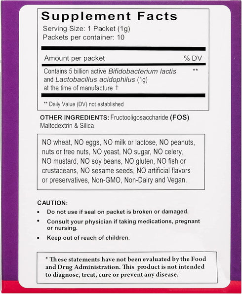 Probiotic Sprinkles Kids 10ct: Taste-Free, Easy-to-Use Probiotic Powder Packets, Non-Dairy, Gluten & Sugar-Free. Non-GMO, Travel Size
