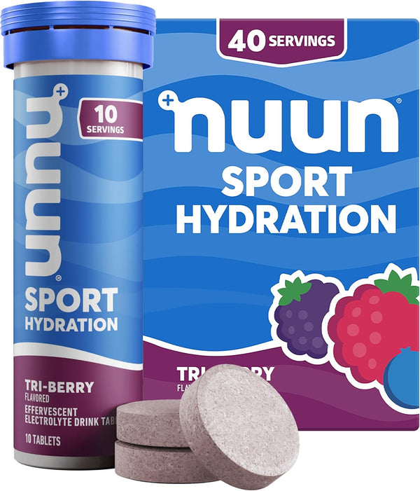 Nuun Sport Electrolyte Tablets, Tri-Berry, 4 Pack (40 Servings Total) with Magnesium, Calcium, Potassium, Gluten Free &