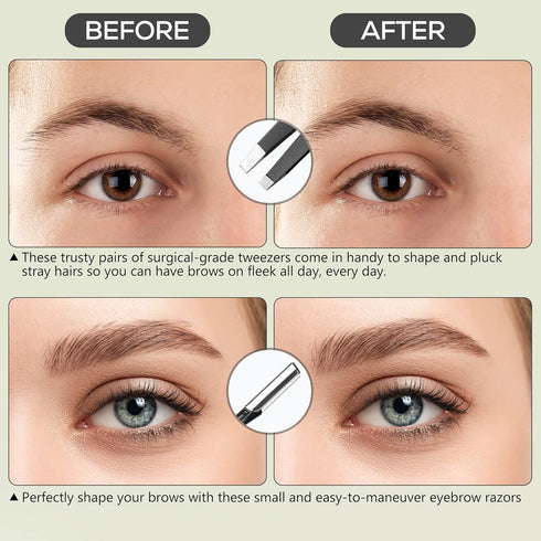 NAZQAT Multipurpose Eyebrow Kit for Women & Men, Includes Tweezers, Razor Tools, Scissors, Pack of 6