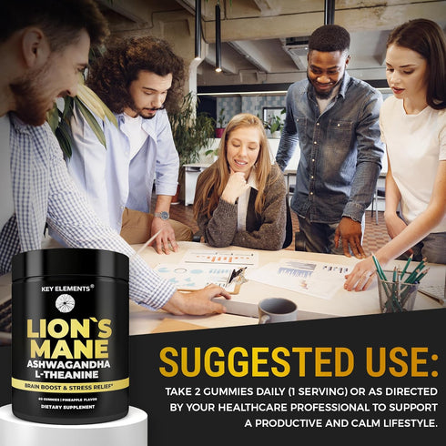 Gummies Gummies High Strength Extract Organic Lion's Mane Mushroom with Ashwagandha & L-Theanine - Potent Lion's Mane