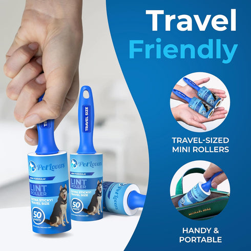 PetLovers Mini Lint Rollers for Travel, 2 Pack Small Sized Lint Removers for Pet Hair and Debris Pickup