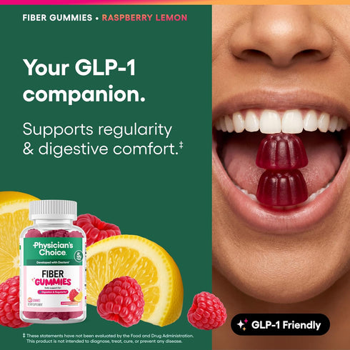 Gummies Gummy 60CT Physicians Choice Fiber for Digestive Health & Regularity - Raspberry Lemon Flavor - No Sugar Added