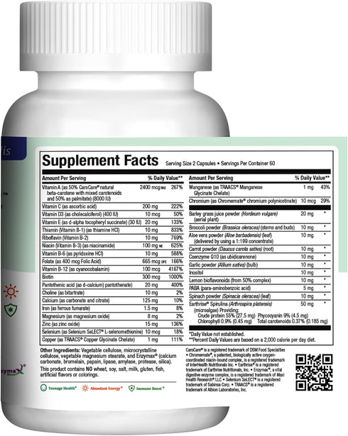 Maxi Health Teen Supreme HIS Vitamins for Boys (120) - Daily Multivitamin for Ages 12-17, Energy & Immune Support