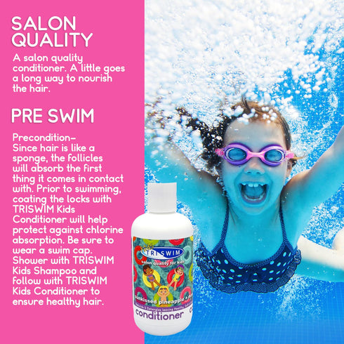 TRISWIM Kids Conditioner After-Swimmer Hair Care, Scented, Chlorine Removal, Dandruff and Dry Scalp Relief