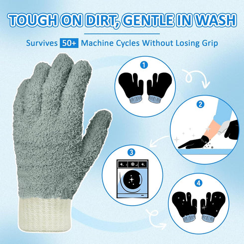 MIG4U Microfiber Dusting Gloves - House Cleaning Glove for Blinds, Windows, Furniture, Reusable Lint-Free Gray 2 Pairs