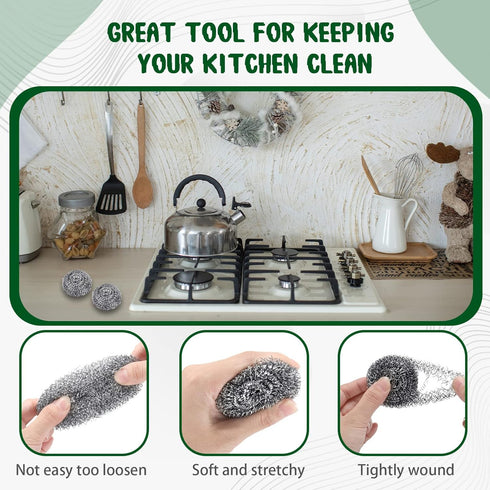 100 Pcs Stainless Steel Sponges, Scrubbing Scouring Pad for Kitchen and Household Surfaces