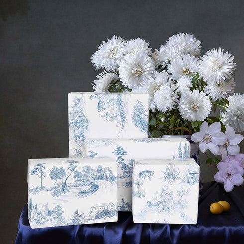 Bolsome 12Pcs French Style Wrapping Paper, Blue White Vintage Village Printed Gift Wrap Paper for Wedding Birthday DIY