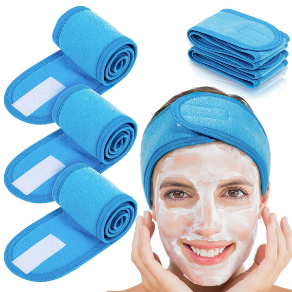 Whaline 4 PCS Spa Headband, Stretch Terry Cloth Makeup Hair Band for Sport Yoga Shower (Blue)