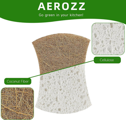 10 Pack Dish Sponges Kitchen,No-Scratch Eco-Friendly Dish Sponge, Natural Kitchen Sponges Pack for Washing & Cleaning, Quick-Drying, Odor Free by AEROZZ