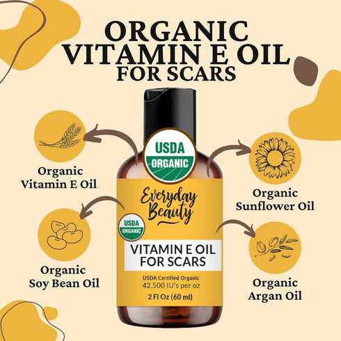 Organic Vitamin E Oil for Scars - All Natural & Vegan Skin Moisturizer 2oz - Reduces Wrinkles, Lightens Dark Spots