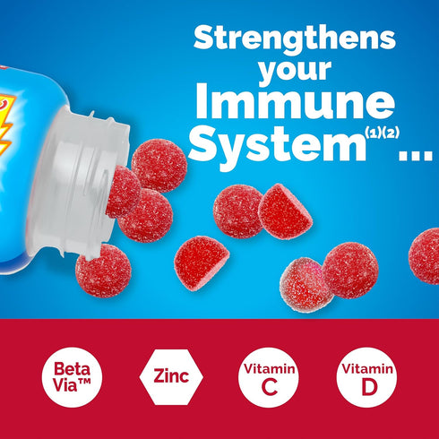 Emergen-C Immune+ Gummies, Vitamin D Plus 750 mg Vitamin C, Immune Support Dietary Supplement, Raspberry Flavor - 45