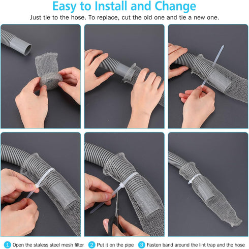200 Pack Washing Machine Lint Traps, Stainless Steel Lint Catcher for Washer Hose Drain
