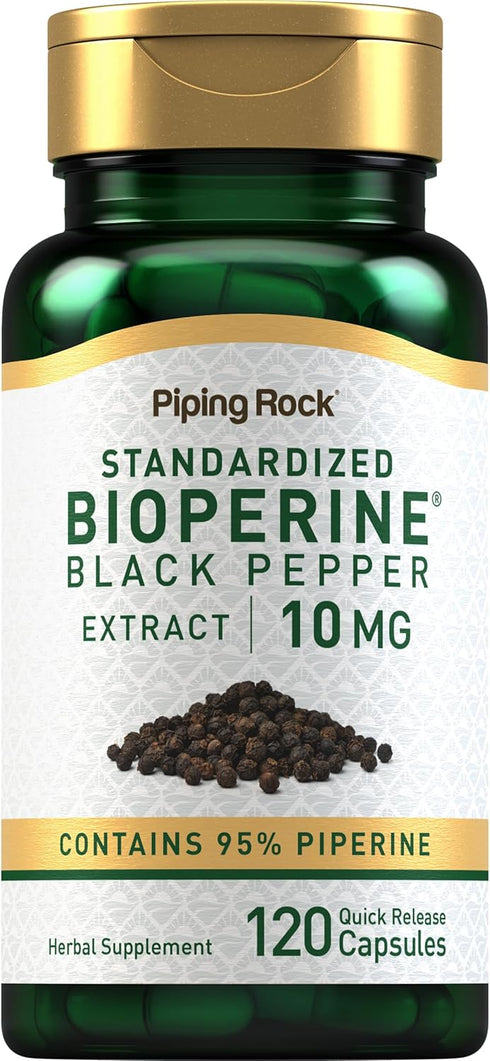 Piping Rock Bioperine Supplement 10mg, 120 Capsules, Black Pepper Extract, Gluten Free, Non-GMO