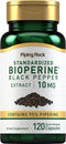 Piping Rock Bioperine Supplement 10mg, 120 Capsules, Black Pepper Extract, Gluten Free, Non-GMO